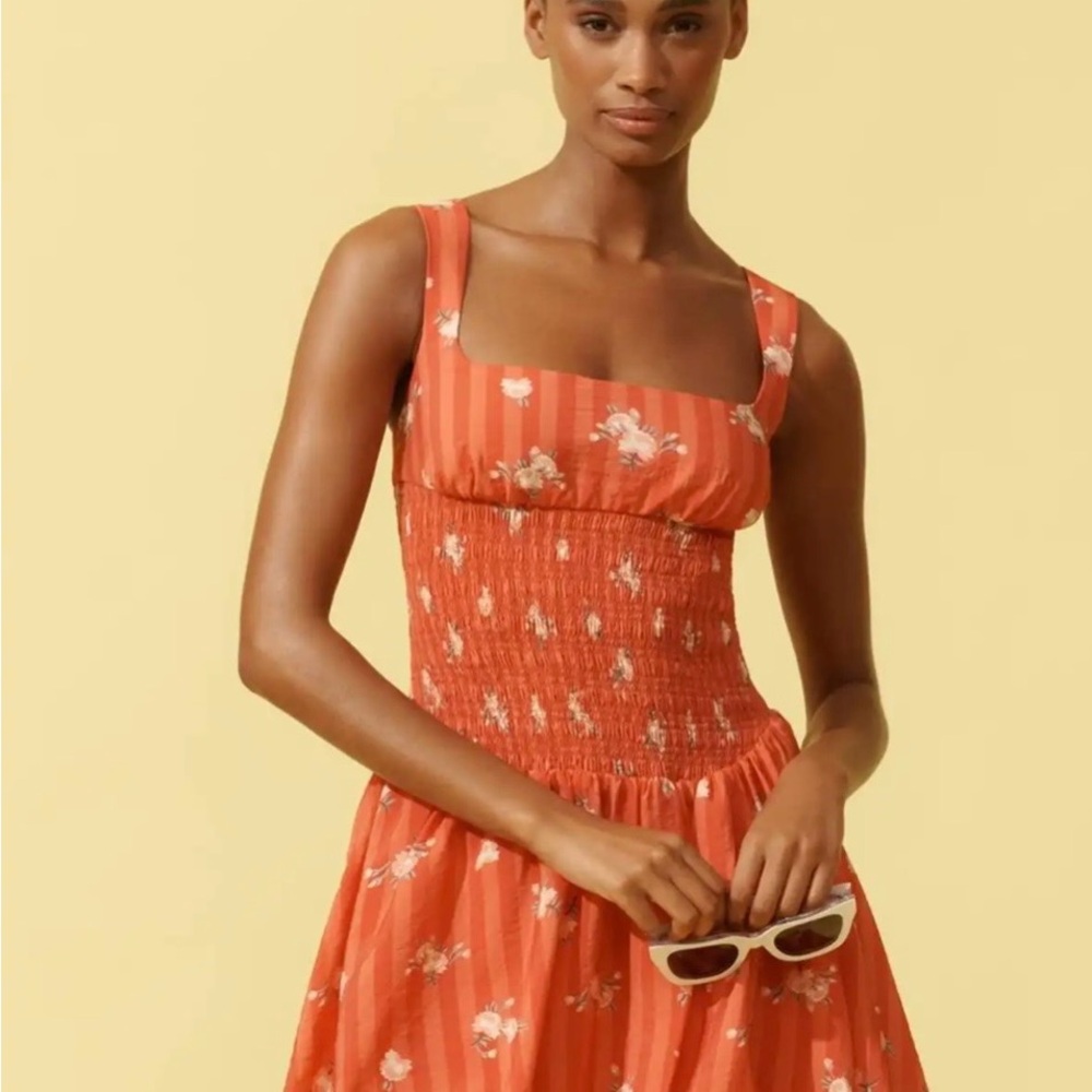 Anthropologie Square-Neck Smocked
Mini Red Dress size medium